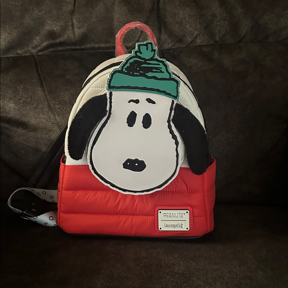 Loungefly Peanuts Snoopy Puffer Coat Red and White Backpack